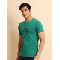 Men's Casual Cotton Printed Round Neck Half Sleeve T-Shirt (Green) - L