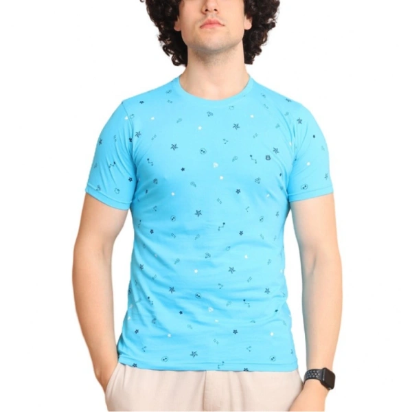 Men's Casual Cotton Printed Round Neck Half Sleeve T-Shirt (Skyblue) - M