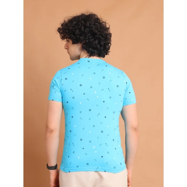 Men's Casual Cotton Printed Round Neck Half Sleeve T-Shirt (Skyblue) - M