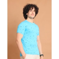 Men's Casual Cotton Printed Round Neck Half Sleeve T-Shirt (Skyblue) - M