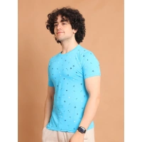 Men's Casual Cotton Printed Round Neck Half Sleeve T-Shirt (Skyblue) - M