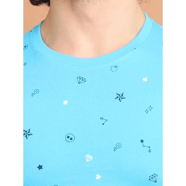 Men's Casual Cotton Printed Round Neck Half Sleeve T-Shirt (Skyblue) - M