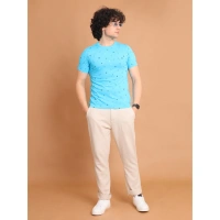 Men's Casual Cotton Printed Round Neck Half Sleeve T-Shirt (Skyblue) - M
