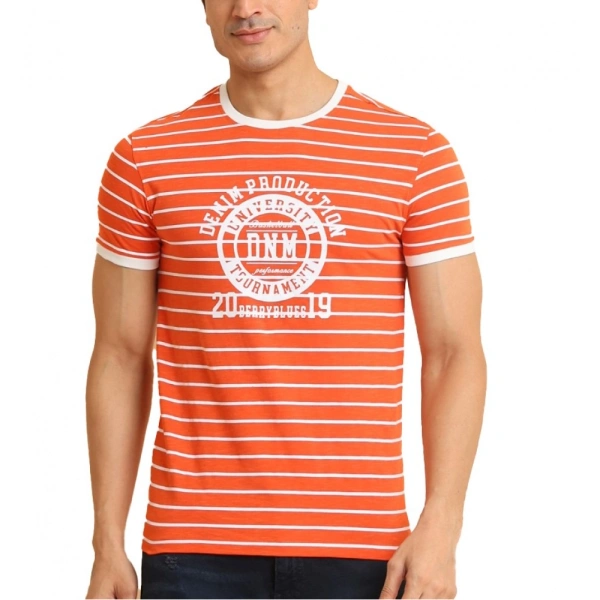 Men's Casual Cotton Printed Round Neck Half Sleeve T-Shirt (Rust) - M