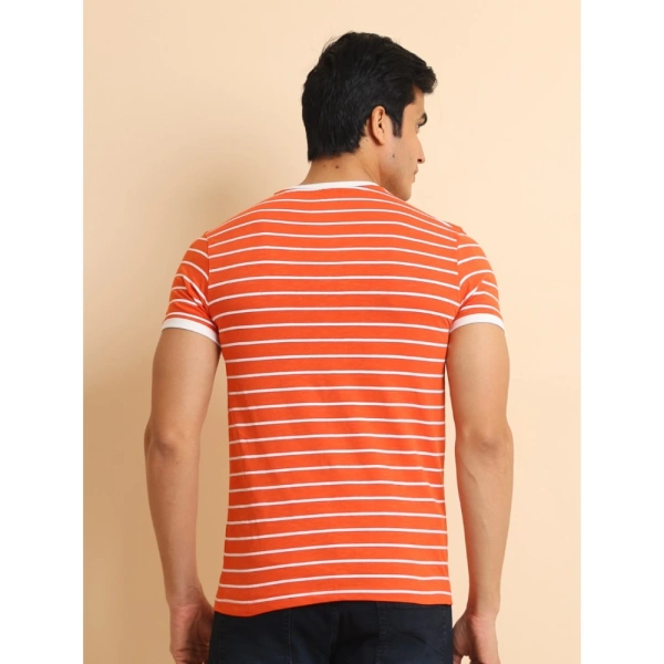 Men's Casual Cotton Printed Round Neck Half Sleeve T-Shirt (Rust) - M