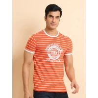 Men's Casual Cotton Printed Round Neck Half Sleeve T-Shirt (Rust) - M