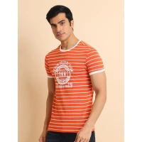Men's Casual Cotton Printed Round Neck Half Sleeve T-Shirt (Rust) - M