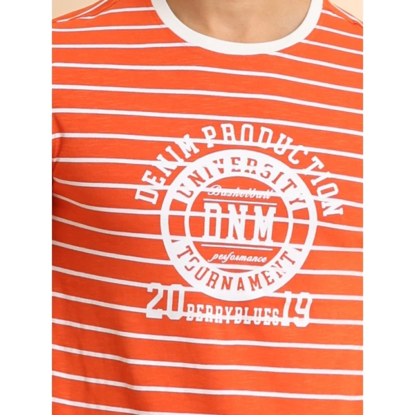 Men's Casual Cotton Printed Round Neck Half Sleeve T-Shirt (Rust) - M