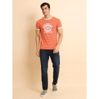 Men's Casual Cotton Printed Round Neck Half Sleeve T-Shirt (Rust) - M