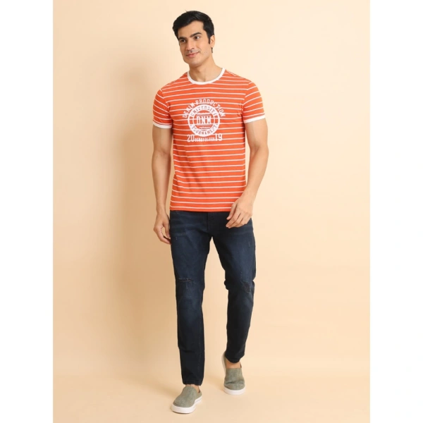 Men's Casual Cotton Printed Round Neck Half Sleeve T-Shirt (Rust) - M