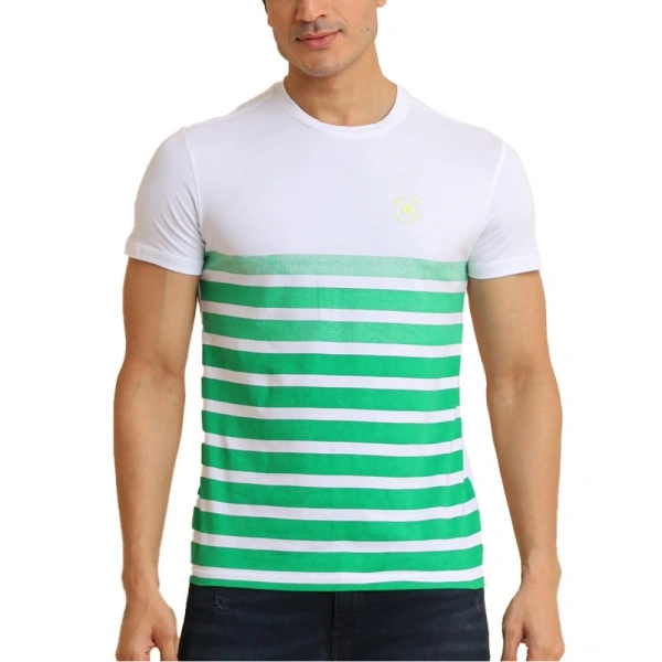 Men's Casual Cotton Printed Round Neck Half Sleeve T-Shirt (Green) - M