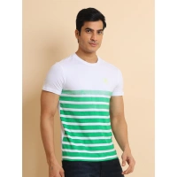 Men's Casual Cotton Printed Round Neck Half Sleeve T-Shirt (Green) - M