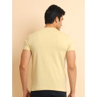 Men's Casual Cotton Printed Round Neck Half Sleeve T-Shirt (Beige) - 2XL