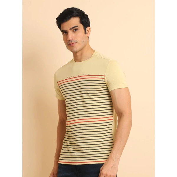Men's Casual Cotton Printed Round Neck Half Sleeve T-Shirt (Beige) - 2XL