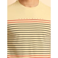 Men's Casual Cotton Printed Round Neck Half Sleeve T-Shirt (Beige) - 2XL
