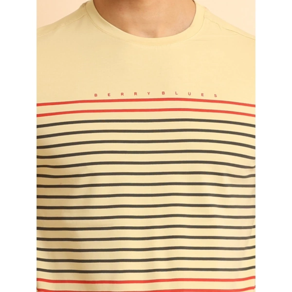 Men's Casual Cotton Printed Round Neck Half Sleeve T-Shirt (Beige) - 2XL
