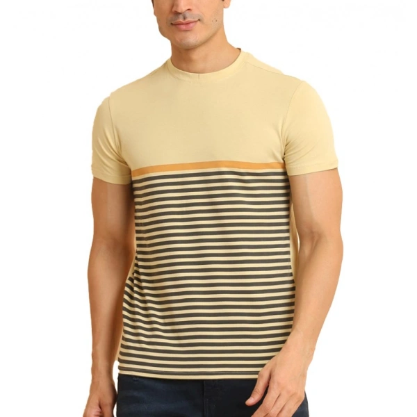 Men's Casual Cotton Printed Round Neck Half Sleeve T-Shirt (Brown) - L