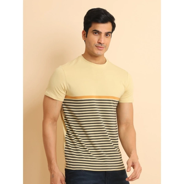 Men's Casual Cotton Printed Round Neck Half Sleeve T-Shirt (Brown) - L