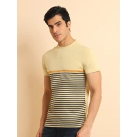 Men's Casual Cotton Printed Round Neck Half Sleeve T-Shirt (Brown) - L