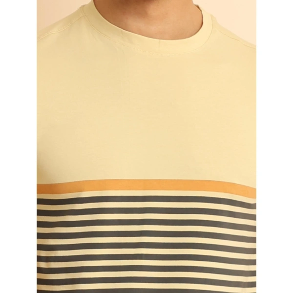 Men's Casual Cotton Printed Round Neck Half Sleeve T-Shirt (Brown) - L