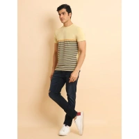Men's Casual Cotton Printed Round Neck Half Sleeve T-Shirt (Brown) - L