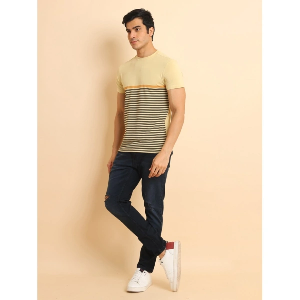 Men's Casual Cotton Printed Round Neck Half Sleeve T-Shirt (Brown) - L