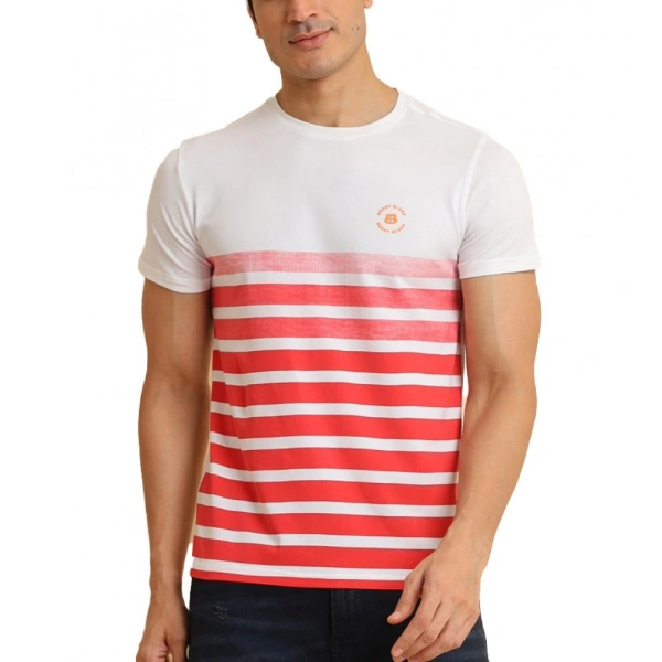 Men's Casual Cotton Printed Round Neck Half Sleeve T-Shirt (Red) - XL