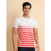 Men's Casual Cotton Printed Round Neck Half Sleeve T-Shirt (Red) - XL