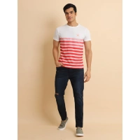Men's Casual Cotton Printed Round Neck Half Sleeve T-Shirt (Red) - XL