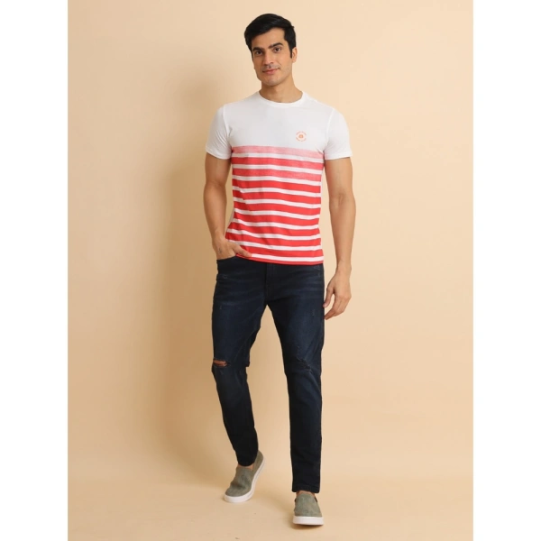 Men's Casual Cotton Printed Round Neck Half Sleeve T-Shirt (Red) - XL