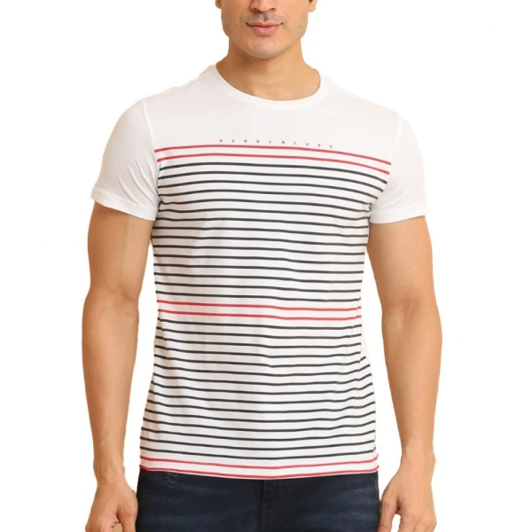 Men's Casual Cotton Printed Round Neck Half Sleeve T-Shirt (White) - XL