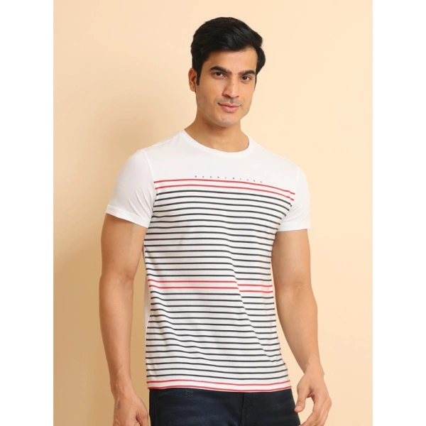 Men's Casual Cotton Printed Round Neck Half Sleeve T-Shirt (White) - XL