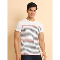 Men's Casual Cotton Printed Round Neck Half Sleeve T-Shirt (White) - XL