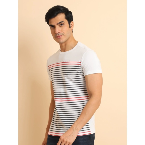 Men's Casual Cotton Printed Round Neck Half Sleeve T-Shirt (White) - XL