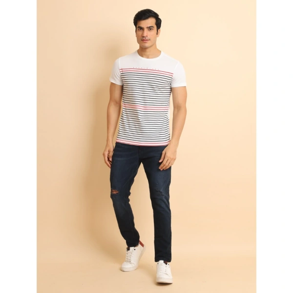Men's Casual Cotton Printed Round Neck Half Sleeve T-Shirt (White) - XL