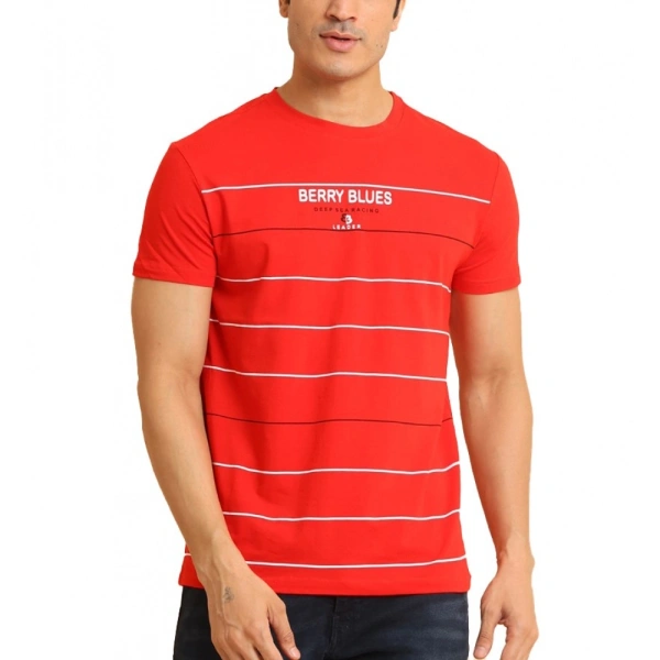 Men's Casual Cotton Printed Round Neck Half Sleeve T-Shirt (Red) - XL