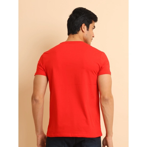 Men's Casual Cotton Printed Round Neck Half Sleeve T-Shirt (Red) - XL