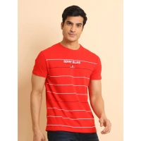 Men's Casual Cotton Printed Round Neck Half Sleeve T-Shirt (Red) - XL