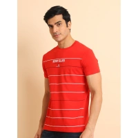 Men's Casual Cotton Printed Round Neck Half Sleeve T-Shirt (Red) - XL