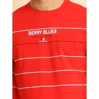 Men's Casual Cotton Printed Round Neck Half Sleeve T-Shirt (Red) - XL