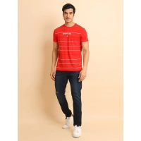 Men's Casual Cotton Printed Round Neck Half Sleeve T-Shirt (Red) - XL