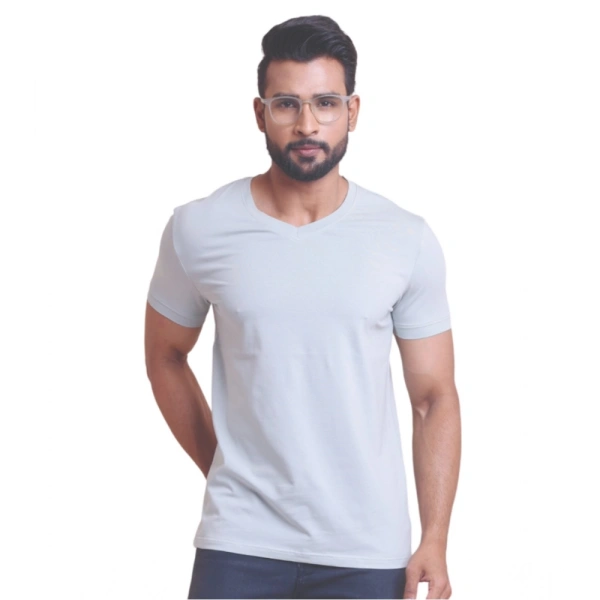 Men's Casual Cotton Solid Half Sleeve V Neck T-Shirt (Grey) - 2XL
