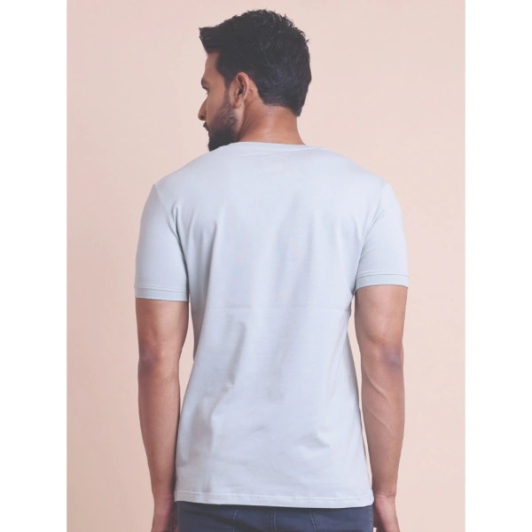 Men's Casual Cotton Solid Half Sleeve V Neck T-Shirt (Grey) - 2XL