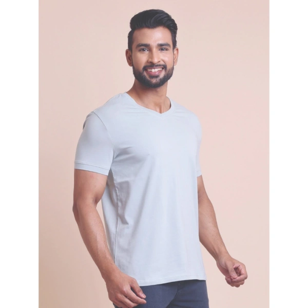 Men's Casual Cotton Solid Half Sleeve V Neck T-Shirt (Grey) - 2XL