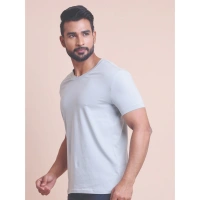 Men's Casual Cotton Solid Half Sleeve V Neck T-Shirt (Grey) - 2XL
