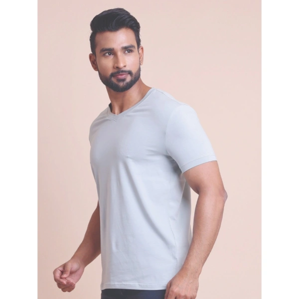 Men's Casual Cotton Solid Half Sleeve V Neck T-Shirt (Grey) - 2XL