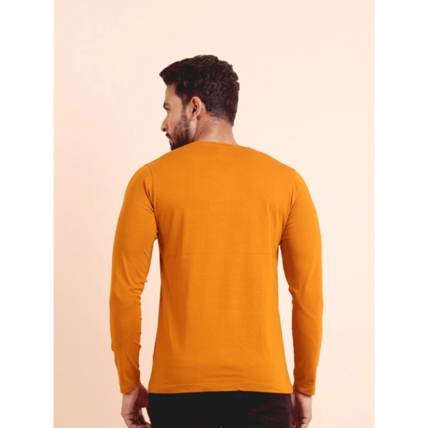 Men's Casual Cotton Solid V Neck Full Sleeve T-Shirt (Mustard) - S