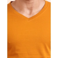 Men's Casual Cotton Solid V Neck Full Sleeve T-Shirt (Mustard) - S