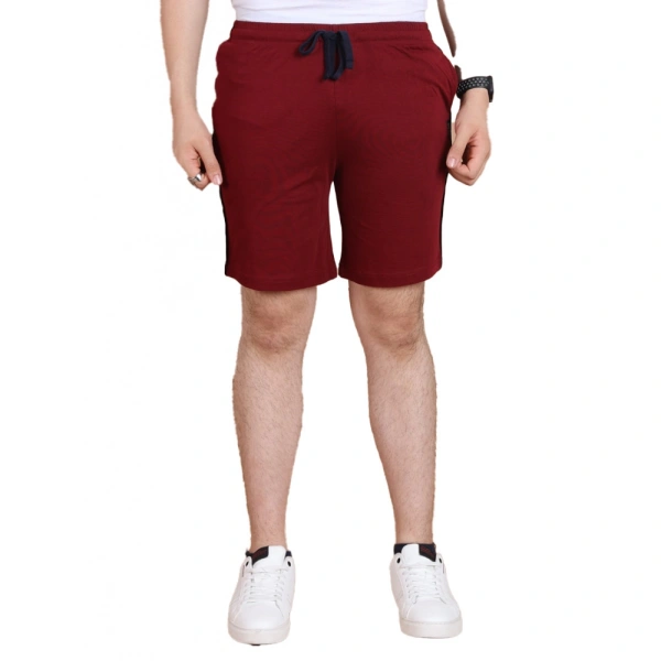Men's Casual Cotton Striped Above knee Shorts (Maroon) - S