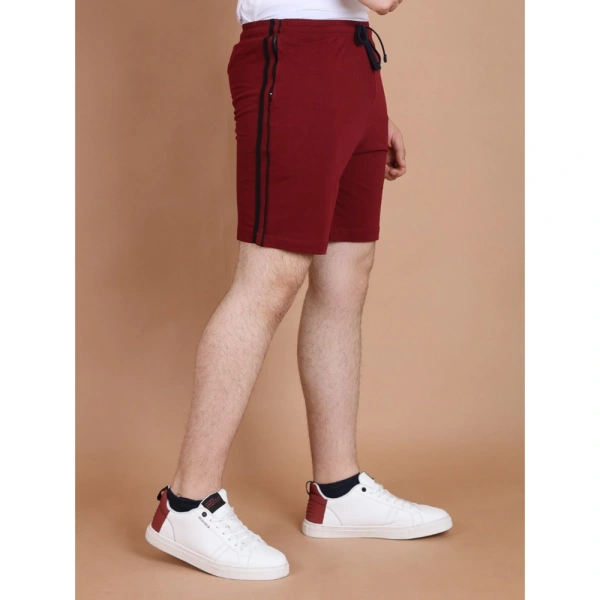 Men's Casual Cotton Striped Above knee Shorts (Maroon) - S